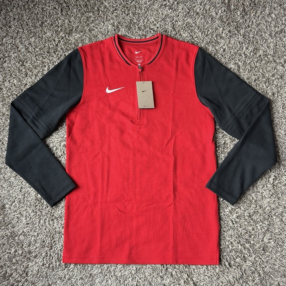 Nike 1/4 Zip Pullover Football Coaches Top Red Black Size Small FJ9549-657 NEW